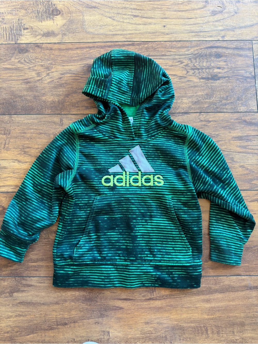 adidas Green Striped Hooded Sweatshirt for Kids